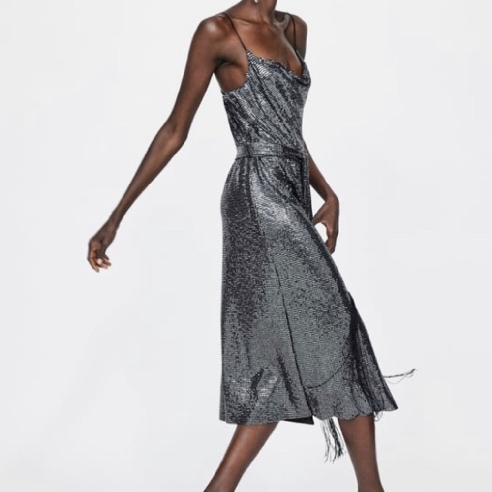 Sold out in stores! Zara gunmetal silver shimmering dress - Picture 2 of 6